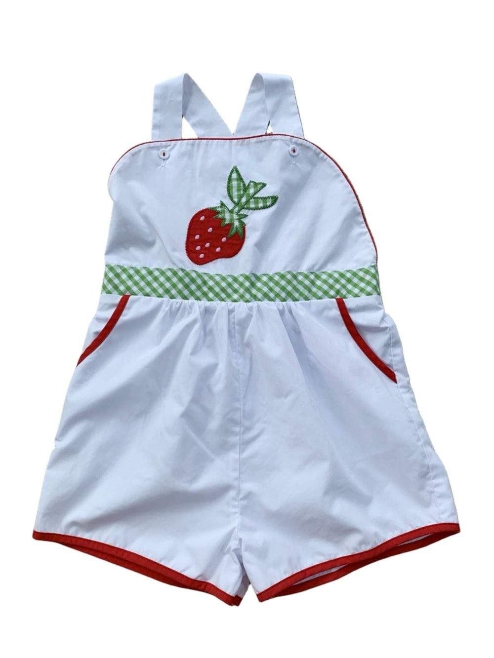 The Beaufort Bonnet Company Size 6 White Strawberry Embroidered Ruthie Romper